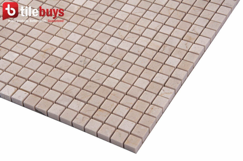 Cream Marfil Marble Mosaic Tile - 5/8” Squares - Polished | TileBuys