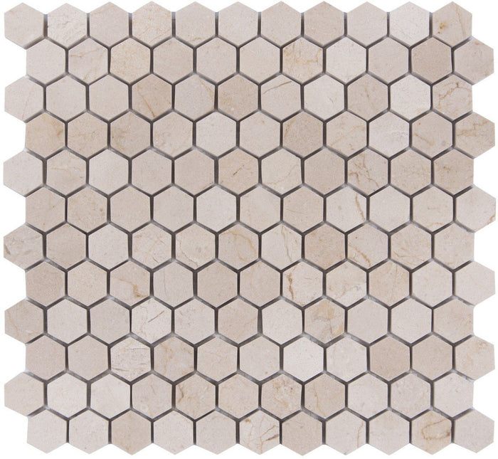 Crema Marfil Marble Mosaic Tile - 1” Hexagons - Polished | TileBuys