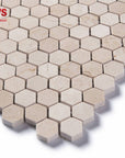 Crema Marfil Marble Mosaic Tile - 1” Hexagons - Polished | TileBuys