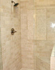 Crema Marfil Marble Mosaic Tile - 1x2" Basketweave Strips with Dark Emperador Accent Squares - Polished | TileBuys
