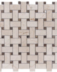Crema Marfil Marble Mosaic Tile - 1x2" Basketweave Strips with Dark Emperador Accent Squares - Polished | TileBuys