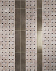 Crema Marfil Marble Mosaic Tile - Bone Basketweave with Dark Emperador Square Accents - Polished | TileBuys