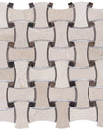 Crema Marfil Marble Mosaic Tile - Bone Basketweave with Dark Emperador Square Accents - Polished | TileBuys