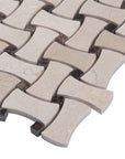 Crema Marfil Marble Mosaic Tile - Bone Basketweave with Dark Emperador Square Accents - Polished | TileBuys