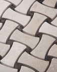 Crema Marfil Marble Mosaic Tile - Bone Basketweave with Dark Emperador Square Accents - Polished | TileBuys