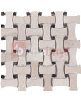 Crema Marfil Marble Mosaic Tile - Bone Basketweave with Dark Emperador Square Accents - Polished | TileBuys