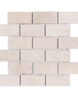 Crema Marfil Marble Mosaic Tile in Beveled 2x4" Mini Brick Subway Tiles Pattern - Polished | TileBuys
