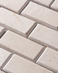 Crema Marfil Marble Mosaic Tile in Beveled 2x4" Mini Brick Subway Tiles Pattern - Polished | TileBuys