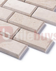 Crema Marfil Marble Mosaic Tile in Beveled 2x4" Mini Brick Subway Tiles Pattern - Polished | TileBuys
