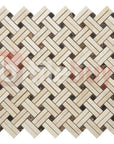 5 Sq Ft Crema Marfil and Dark Emperador Marble Mosaic Tile - Knot Basketweave | TileBuys