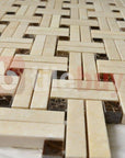 5 Sq Ft Crema Marfil and Dark Emperador Marble Mosaic Tile - Knot Basketweave | TileBuys