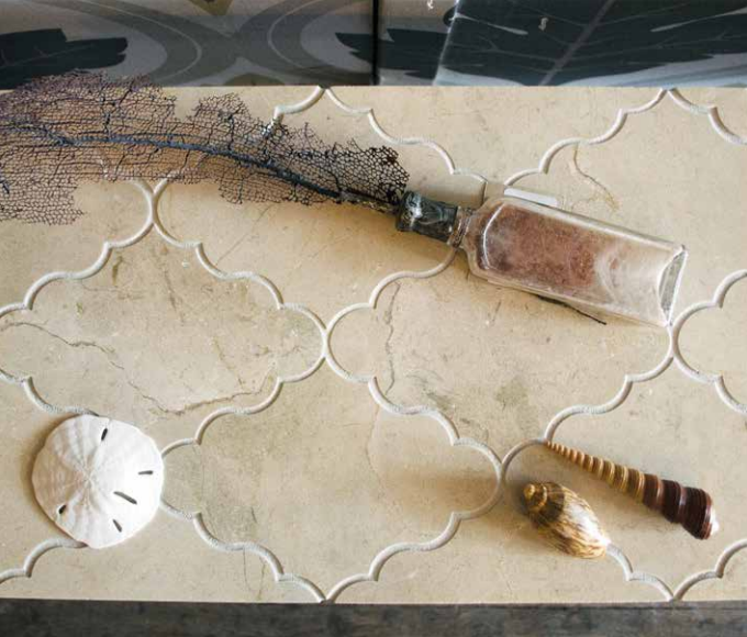 Crema Marfil Marble Waterjet Mosaic Tile in Fez | TileBuys