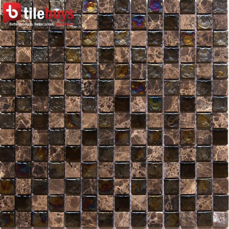 5 Sq Ft of Dark Brown Stone & Glass Small Square Mosaic Wall Tile | TileBuys