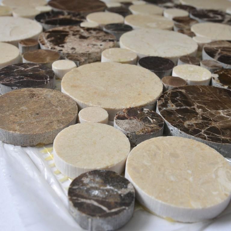 4.2 Sq Ft of Dark Emperador &amp; Crema Marfil Marble Mosaic Tile in Mixed Rounds Pattern - Polished | TileBuys