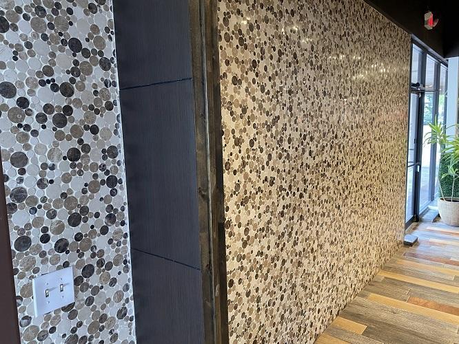 4.2 Sq Ft of Dark Emperador &amp; Crema Marfil Marble Mosaic Tile in Mixed Rounds Pattern - Polished | TileBuys
