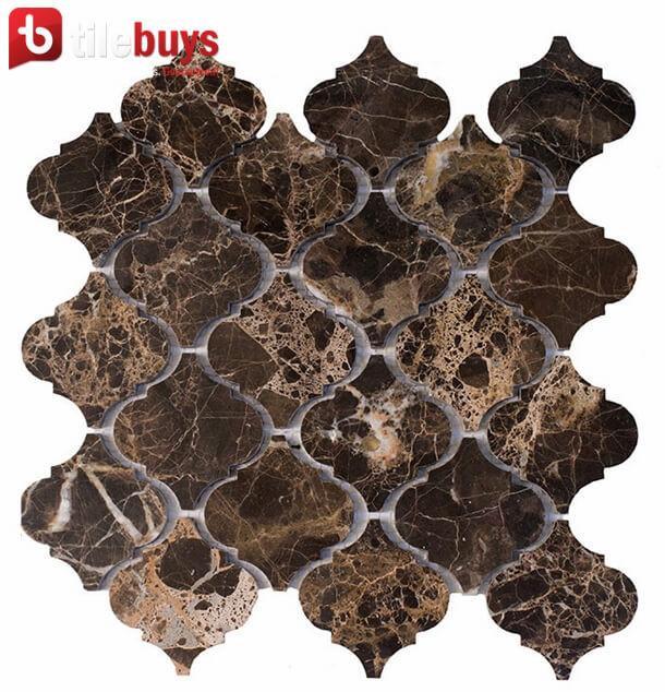 4.4 Sq Ft of Dark Emperador Marble Mosaic Tile in 3" Arabesque Lanterns | TileBuys