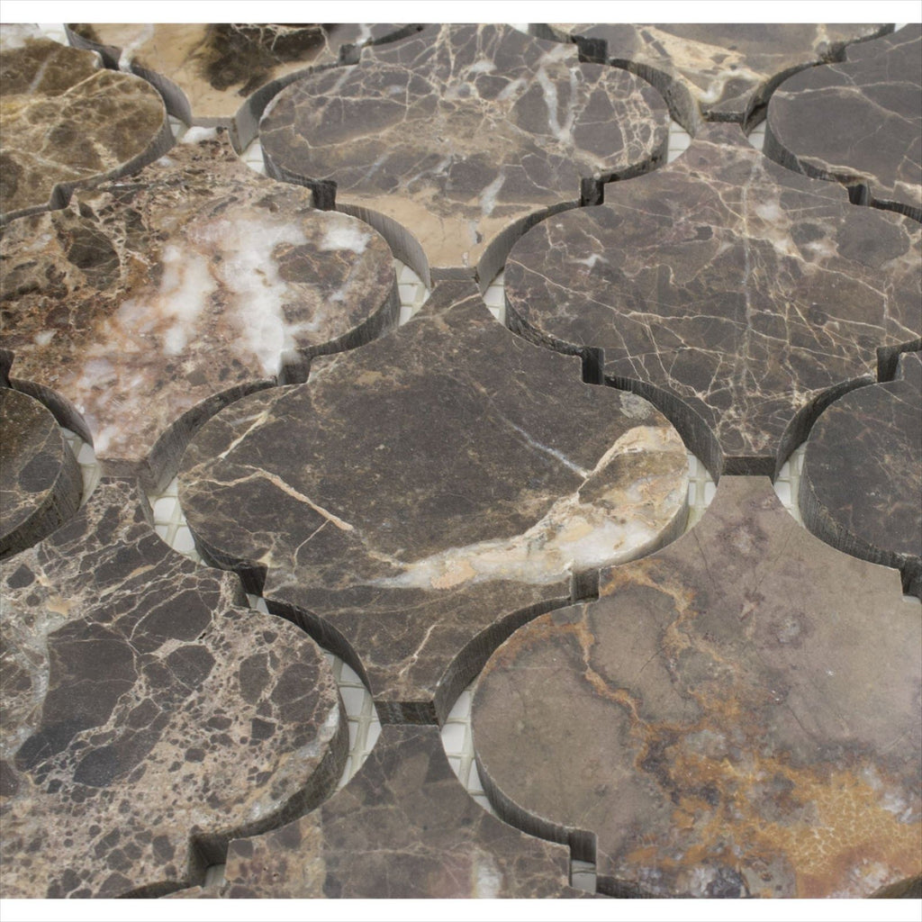 4.4 Sq Ft of Dark Emperador Marble Mosaic Tile in 3" Arabesque Lanterns | TileBuys