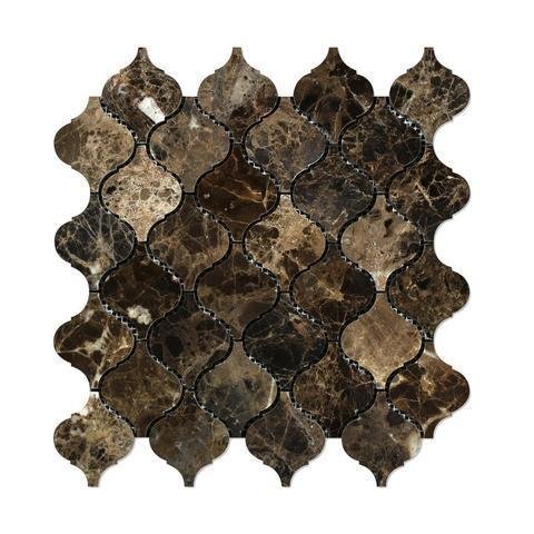 4.4 Sq Ft of Dark Emperador Marble Mosaic Tile in 3" Arabesque Lanterns | TileBuys