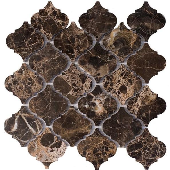 4.4 Sq Ft of Dark Emperador Marble Mosaic Tile in 3" Arabesque Lanterns | TileBuys