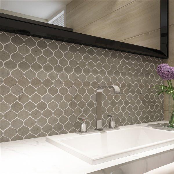 Dark Taupe Honed Marble Droplet Pattern Mosaic Tile  | TileBuys