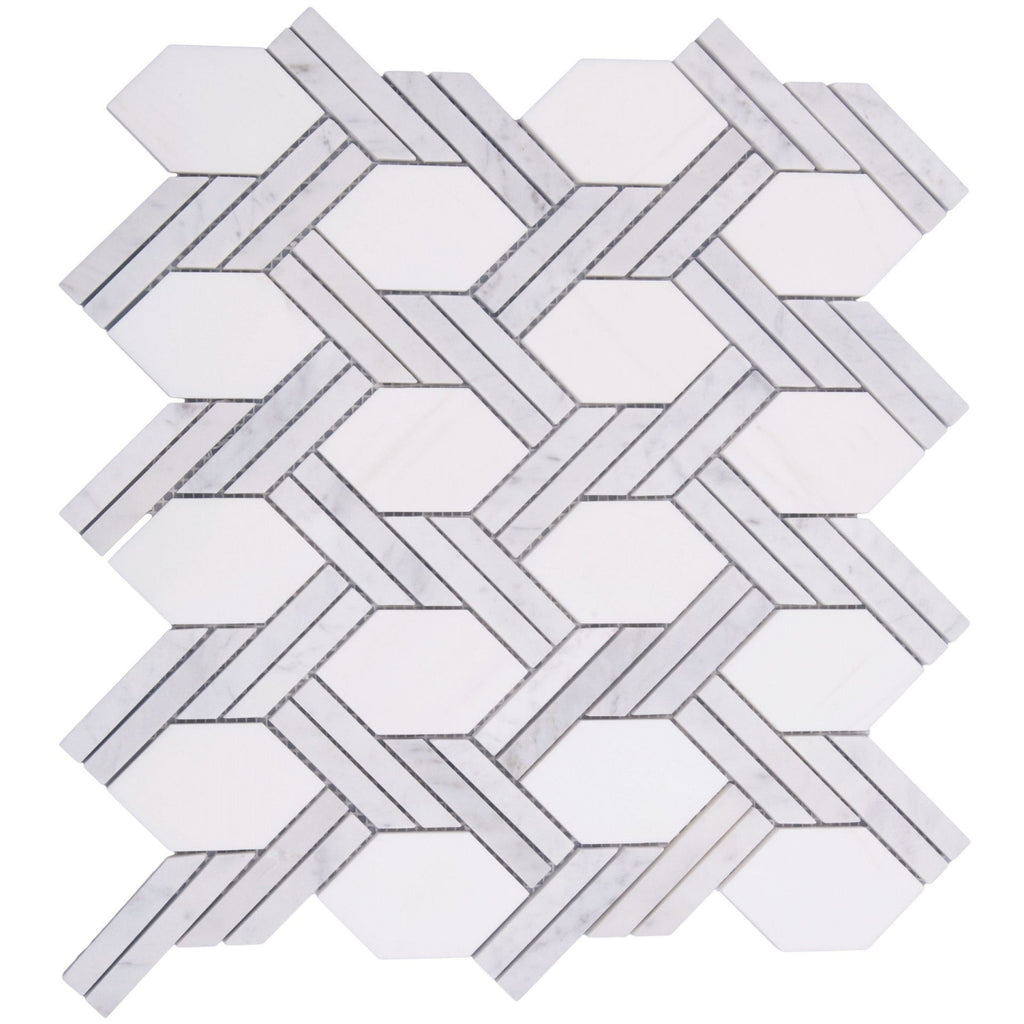 Dolomite and Carrara White Marble Waterjet Mosaic Tile in Chain Link | TileBuys