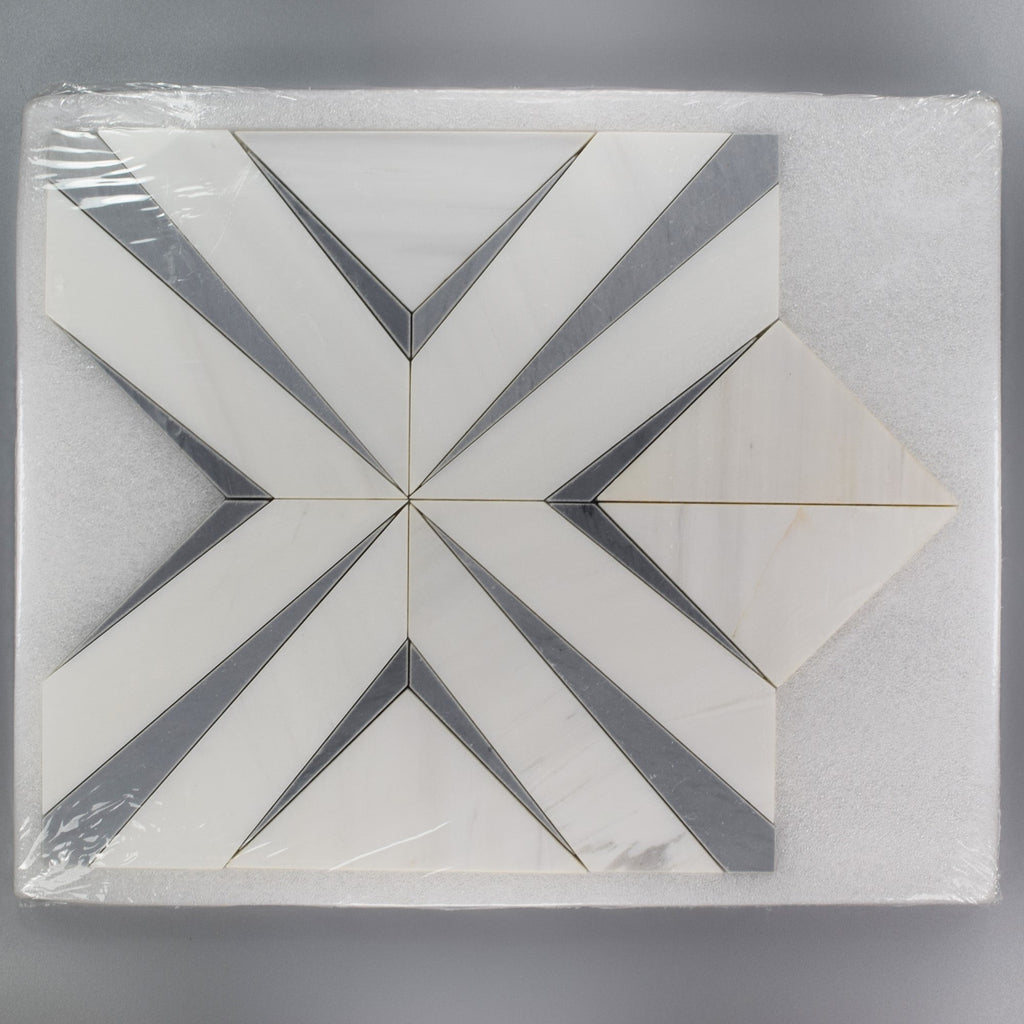 Dolomite and Persian Gray Marble Waterjet Mosaic Tile in Packaging