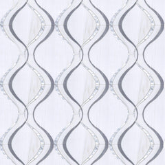 Dolomite White Marble, Latin Gray Marble and Mother of Pearl Waterjet Mosaic Tile in Silver Ribbon | TileBuys