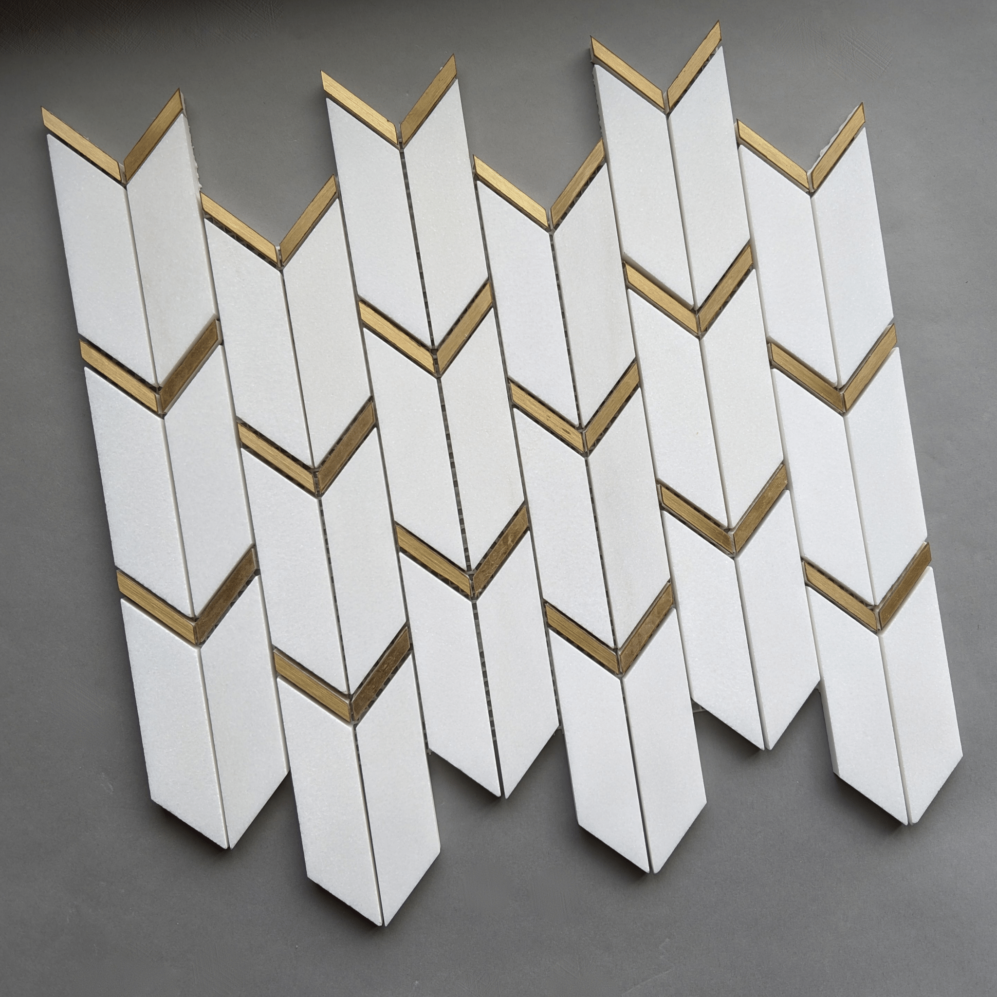 Dolomite White and Gold Metal Arrow Art Deco Tile Backsplash