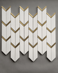 Dolomite White and Gold Arrow Art Deco Tile Backsplash | TileBuys