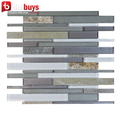 Dusty Blue Quartzite & Glass Strip Mosaic Tile | TileBuys