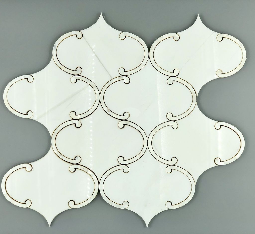 Floating Lantern Dolomite White Marble and Mother of Pearl Waterjet Mosaic Tile | TileBuys