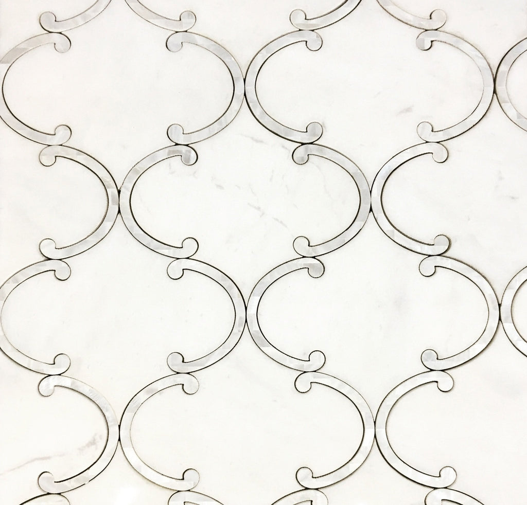 Floating Lantern Dolomite White Marble and Mother of Pearl Waterjet Mosaic Tile | TileBuys