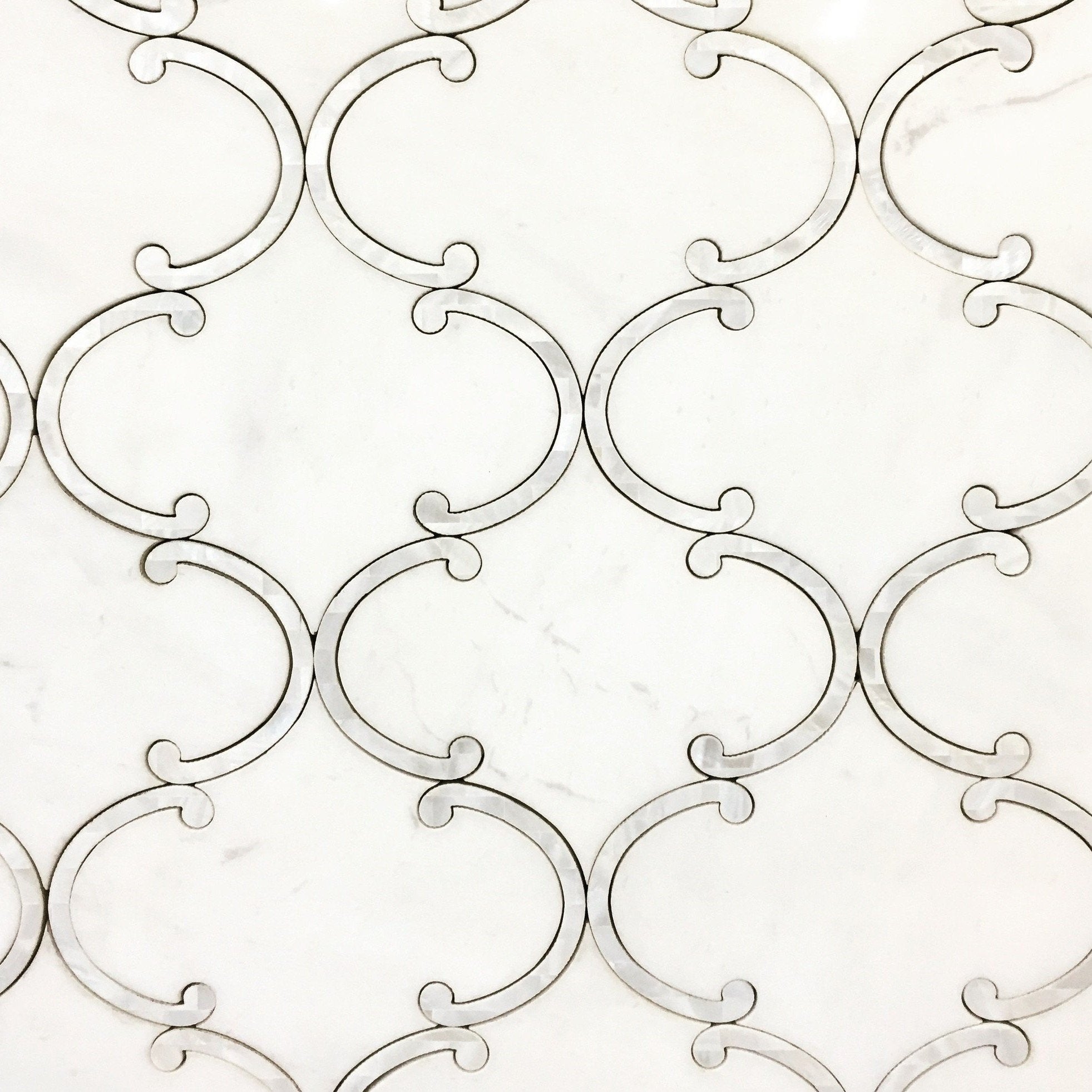 Floating Lantern Dolomite White Marble and Mother of Pearl Waterjet Mosaic Tile | TileBuys