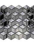 Glass Mosaic Tile in 3D Metallic Silver Cubes | TileBuys