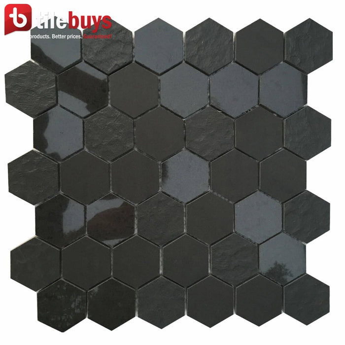 Glossy & Matte Grey Porcelain 2" Hexagon Mosaic Tile | TileBuys