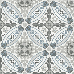 Gray & Blue Victorian Patterned Porcelain Tile in Floral Hearts | TileBuys