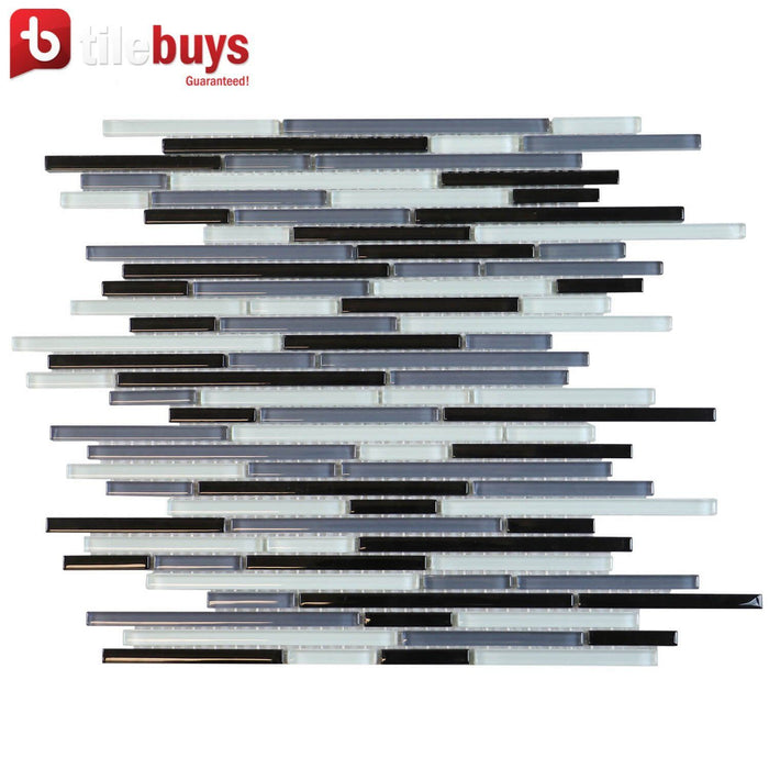 Gray & Off-White Glass Thin Linear Strip Mosaic Wall Tile | TileBuys