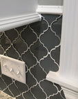 Coastal Gray Glass Lanterns Arabesque Mosaic Wall Tile | TileBuys