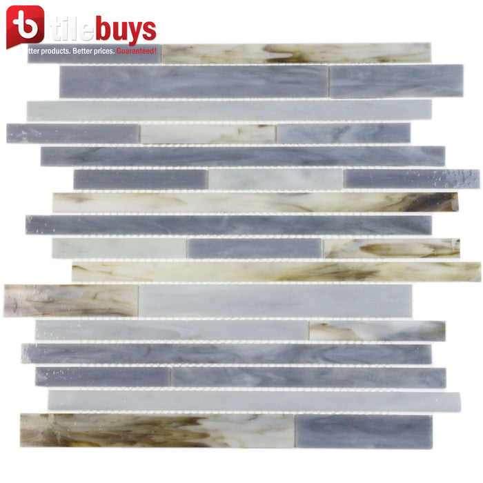 Ice Blue Glass Random Linear Strip Mosaic Wall Tile | TileBuys