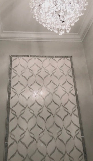 White Thassos and Bianco Carrara Marble Waterjet Mosaic Tile in Ballet Ribbon | TileBuys