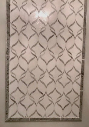 White Thassos and Bianco Carrara Marble Waterjet Mosaic Tile in Ballet Ribbon | TileBuys