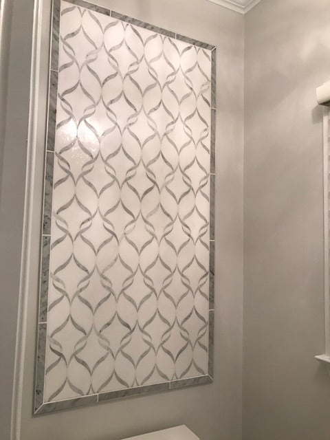 White Thassos and Bianco Carrara Marble Waterjet Mosaic Tile in Ballet ...