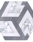 Large Patterned Hexagon Waterjet Mosaic Tile in Dolomite White, Latin Gray Marble, Mother of Pearl | TileBuys