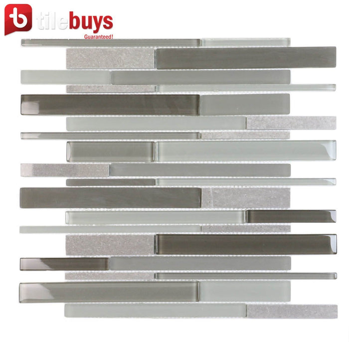 Light & Dark Gray Marble & Glass Linear Strip Mosaic Wall Tile | TileBuys