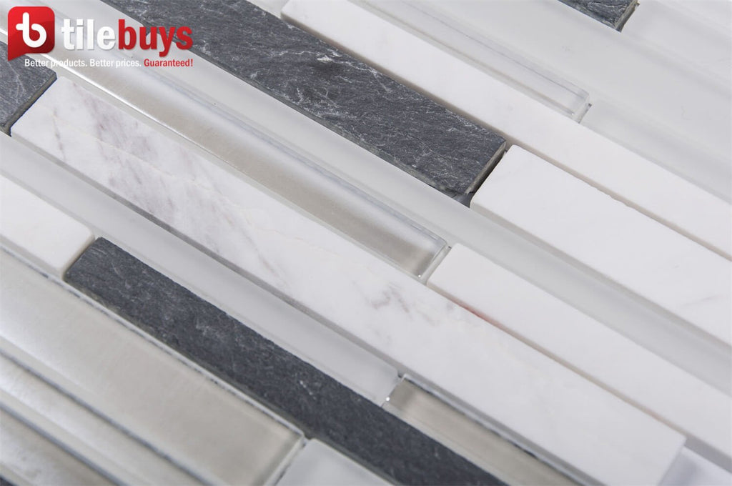 Marble, Slate & Glass Random Linear Strip Mosaic Tile | TileBuys