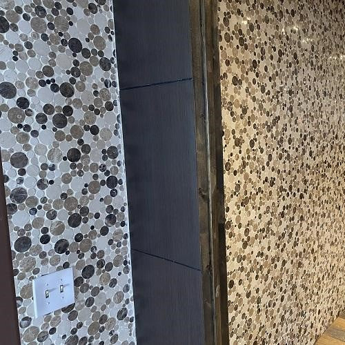 4.2 Sq Ft of Dark Emperador & Crema Marfil Marble Mosaic Tile in Mixed Rounds Pattern - Polished | TileBuys