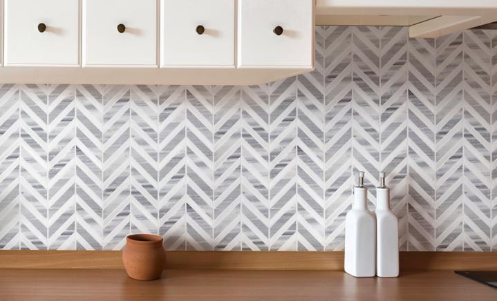 Marmara Gray &amp; White Marble Mosaic Tile - Chevron - Polished | TileBuys