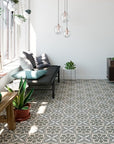 Matte Gray and Blue Tulip Pattern Porcelain Victorian Tile | TileBuys