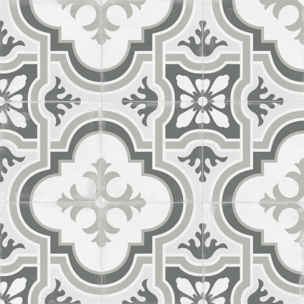 Matte Gray Victorian Patterned Porcelain Tile | TileBuys