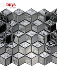 Glass Mosaic Tile in 3D Metallic Silver Cubes | TileBuys